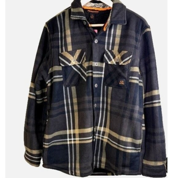 Realtree Other - Realtree Men’s Sherpa Lined Flannel Shacket Jacket Brown Beige Plaid NWT M